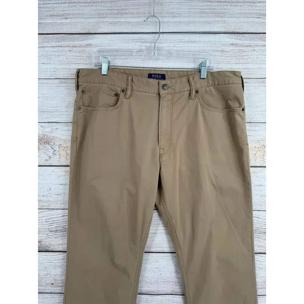 Polo Ralph Lauren 5 Pocket Tapered Leg Khaki Jeans Mens 38x30‎ Beige Tan